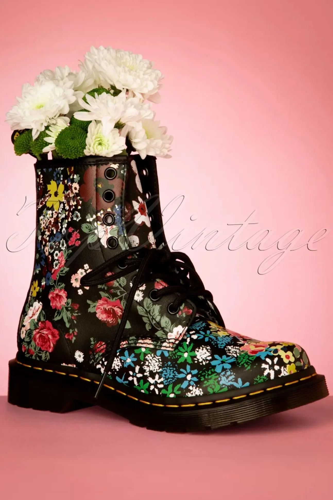 1460 Pascal Floral Mash Up Backhand Laarzen In Zwart