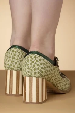 Amelie Lederen T-Strap Pumps In Groen