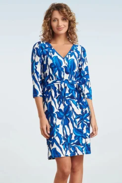 Amira Flower Jurk In Blauw En Wit