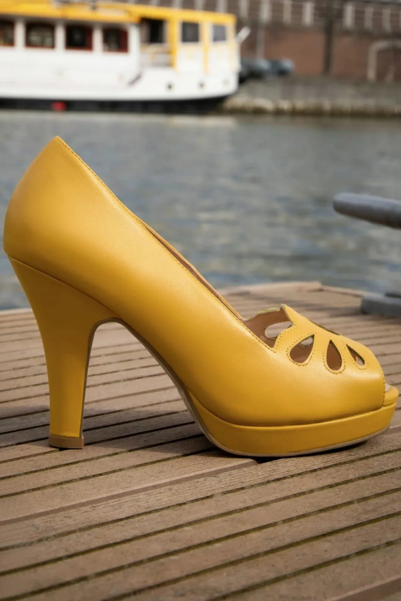 Angie Monaco Peeptoe Pumps In Mango Mojito