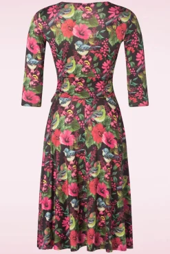 Aria Floral Bird Print Swing Jurk In Zwart