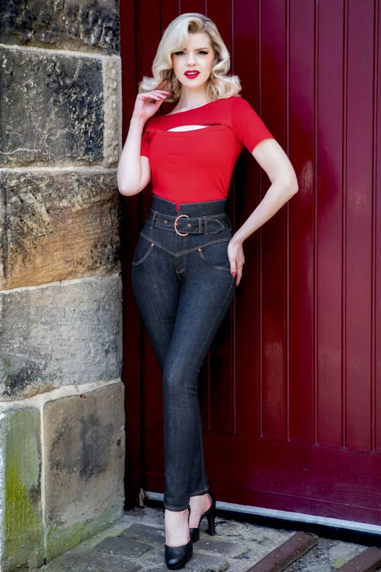 Babe Skinny Jeans Met Hoge Taille In Donkerblauw