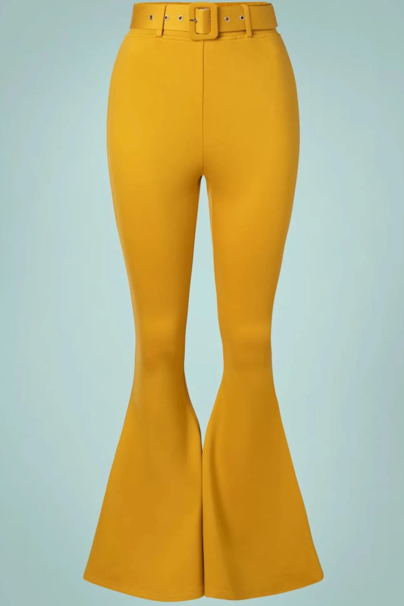 Bengaline Uitlopende Broek Met Riem In Mosterd