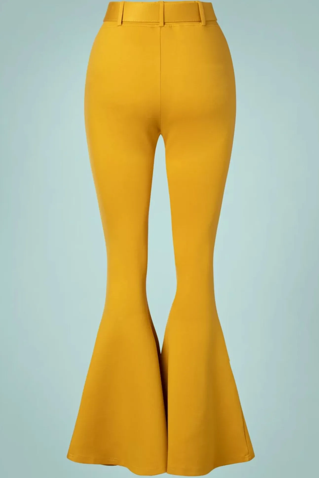 Bengaline Uitlopende Broek Met Riem In Mosterd