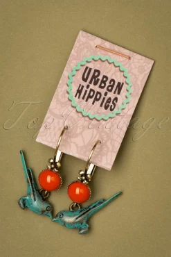 Birdie Vergulde Oorbellen In Blauw En Rood