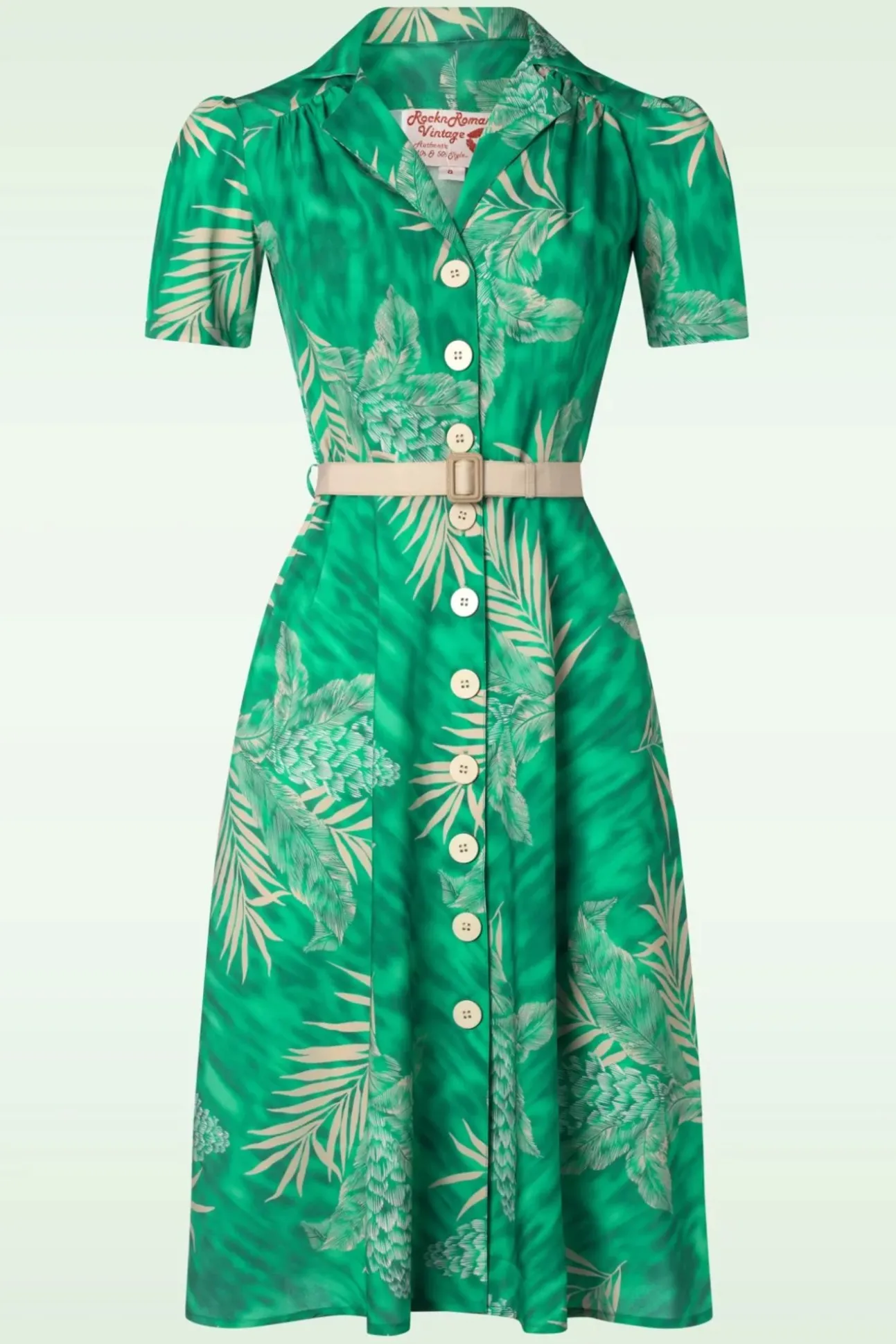 Charlene Palm Blouse-Jurk In Smaragdgroen