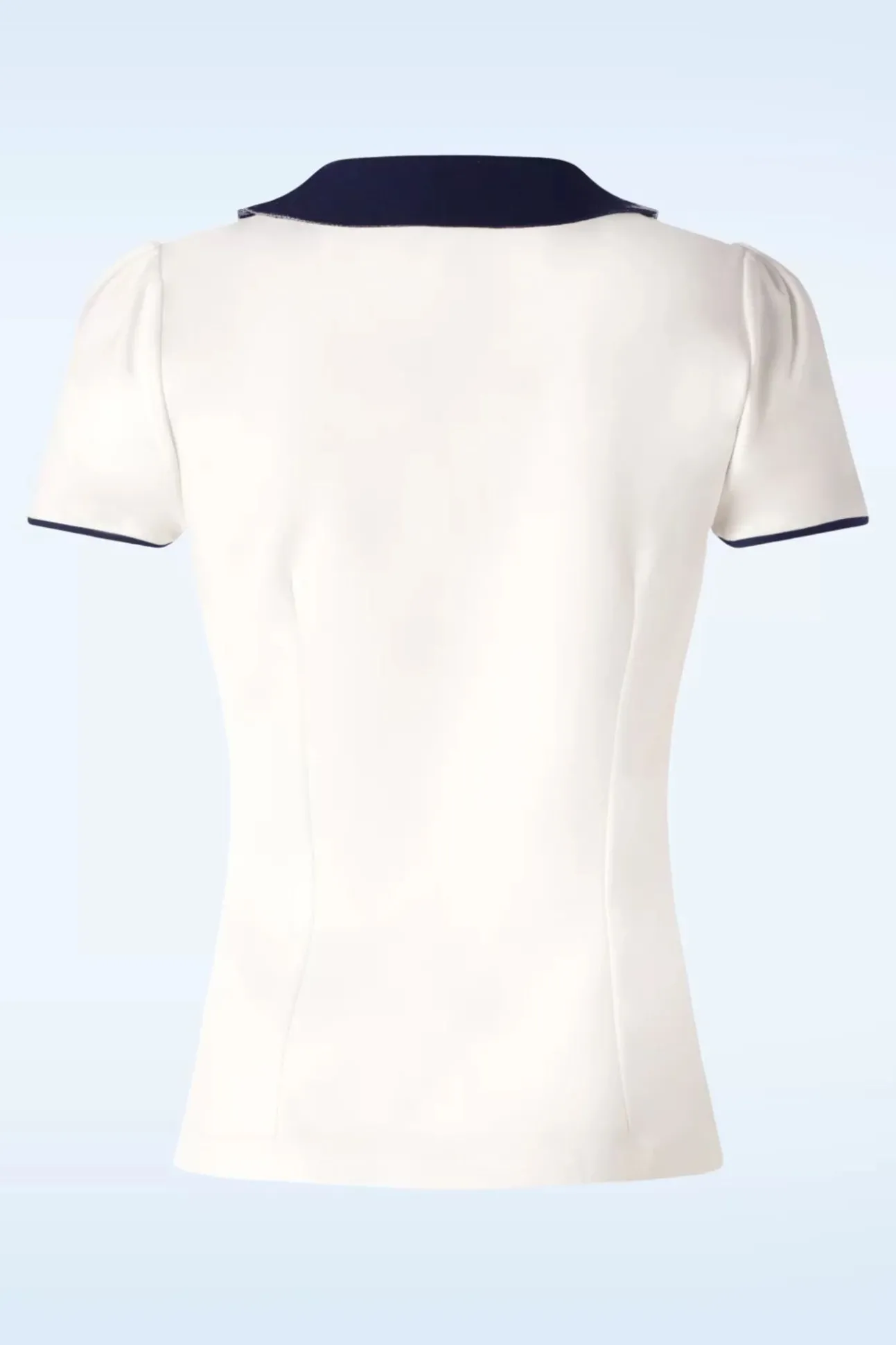 Collar Detail Top In Ivoorwit En Marineblauw