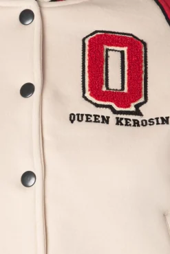 Damen Raglan College Sweat Jacket In Beige En Rood