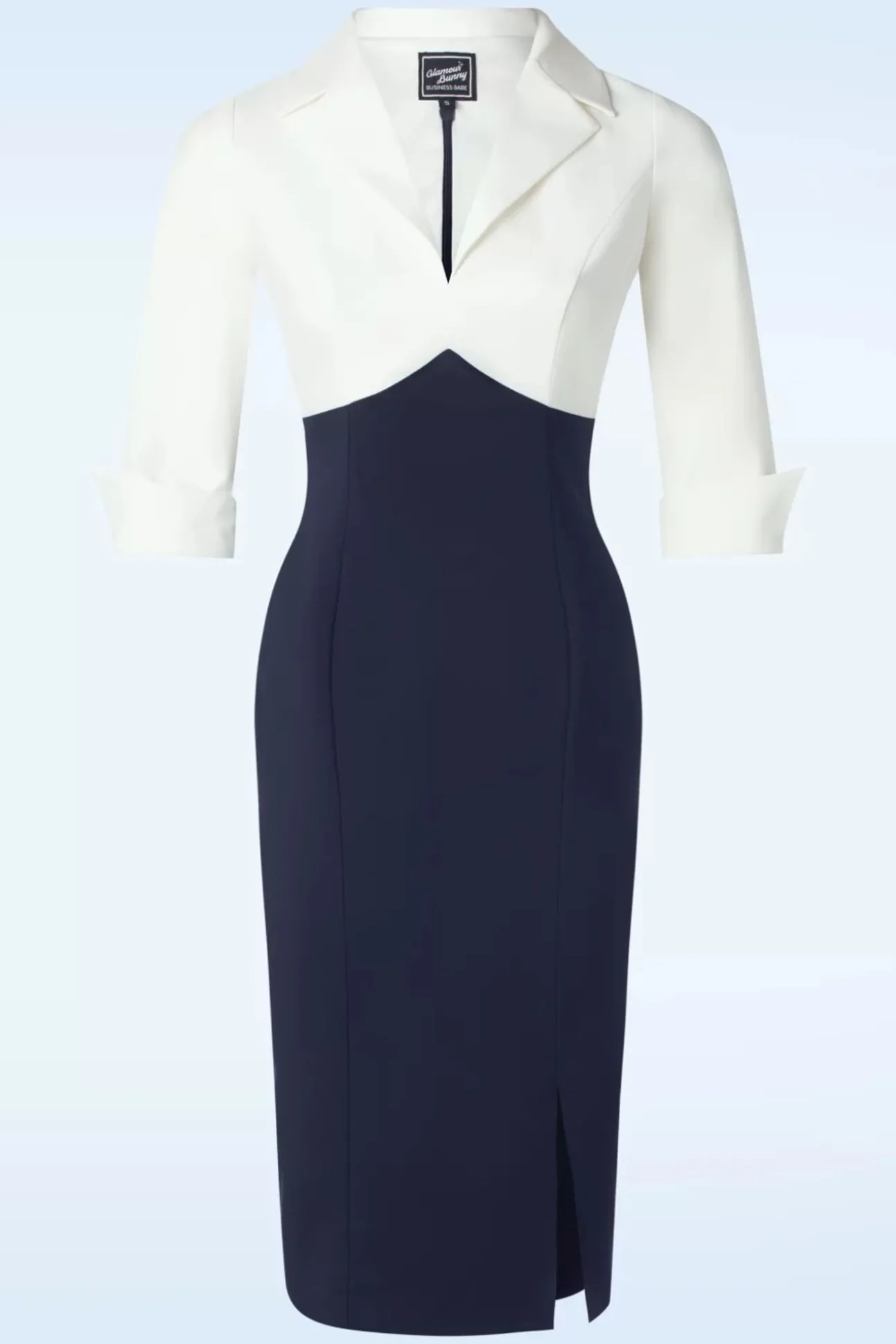 Dianne Pencil Jurk In Wit En Marineblauw