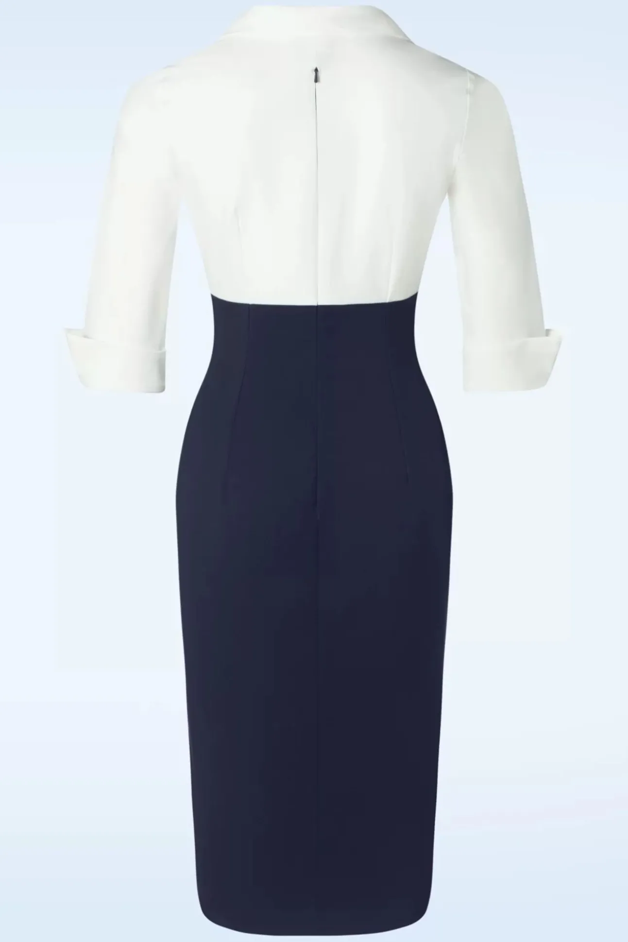 Dianne Pencil Jurk In Wit En Marineblauw
