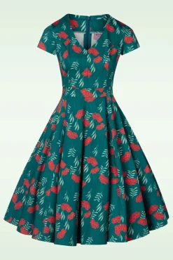 Exclusief Bij Topvintage ~ Olivia Swingjurk Met Korte Mouwen In Blauwgroen