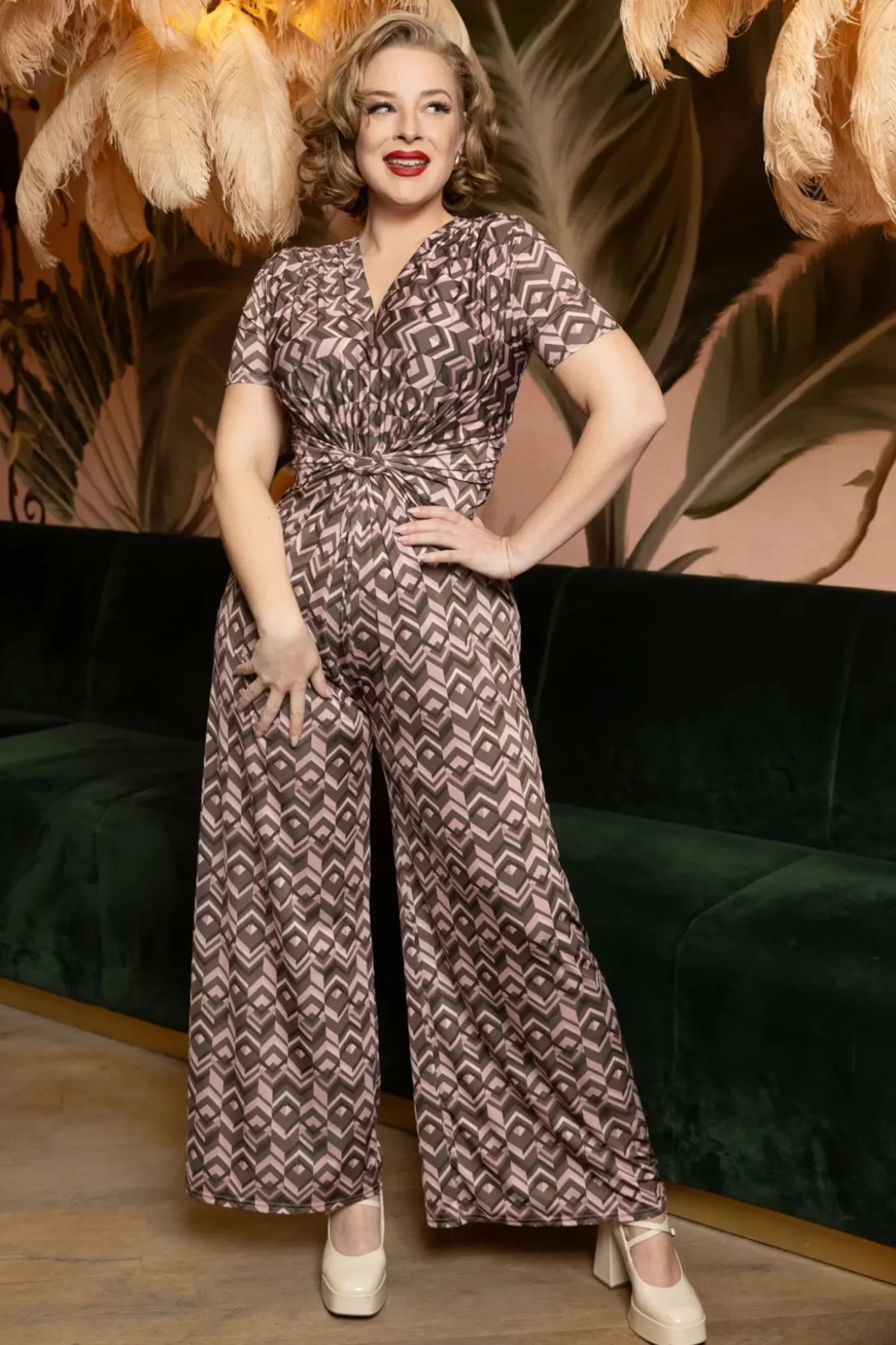 Gina Geo Print Jumpsuit In Bruin
