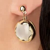 Gold Plated Cat Eye Oorstekers In Wit