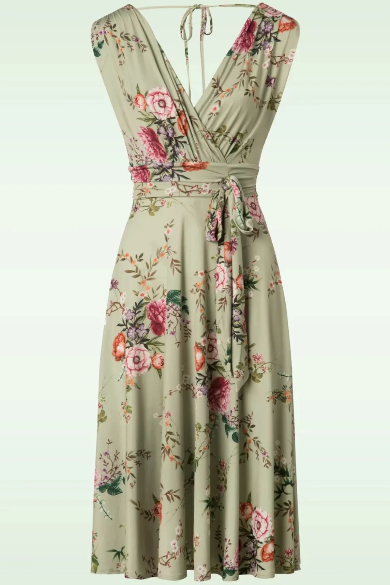 Jane Bloemen Midi-Jurk In Vintage Groen