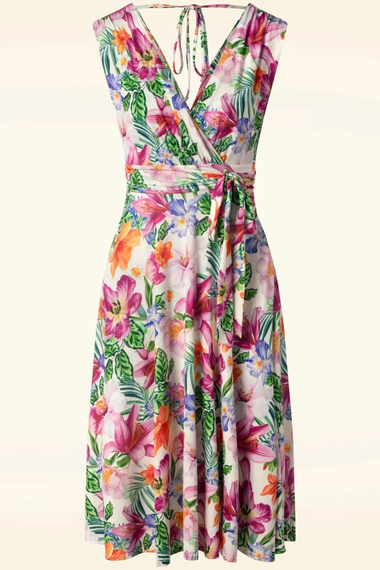 Jane Tropische Bloemen Swingjurk In Wit