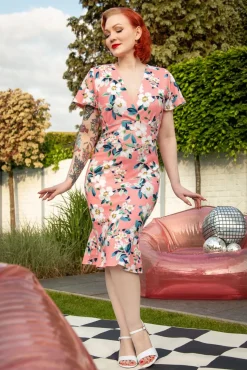 Katie Pencil Jurk Met Bloemenprint In Perzik