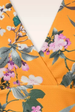 Katie Tropical Pencil Jurk In Mosterd