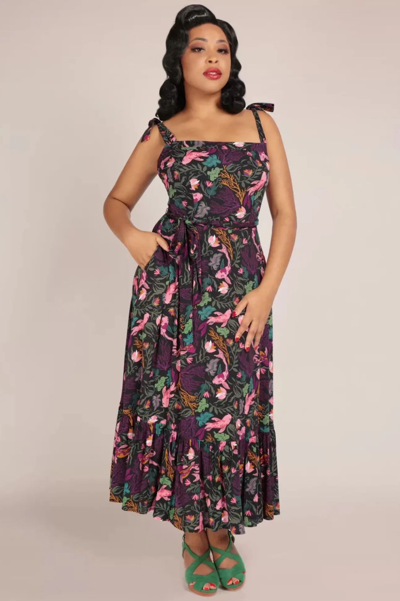 Katrina Tropical Reef Swing Jurk In Zwart