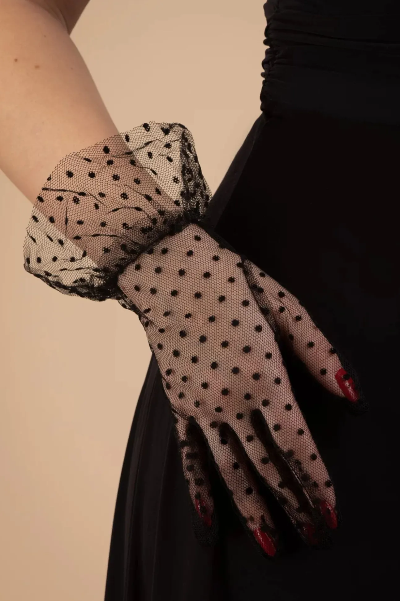 Korte Handschoenen In Zwart Mesh