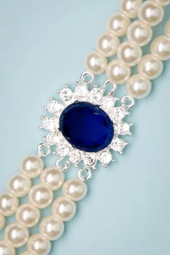 Lady Diana Parel Choker Ketting In Saffierblauw