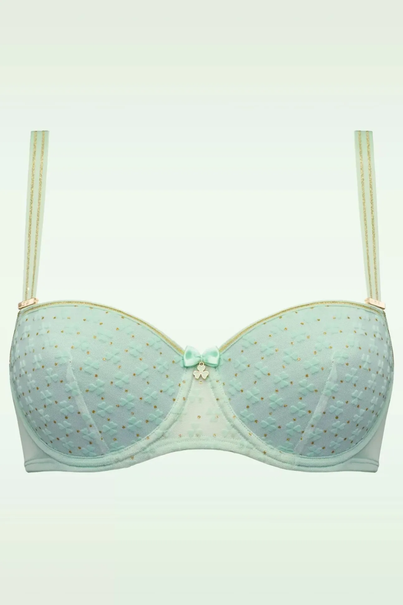 Lucky Clover Padded Balcony Bh In Mintgroen En Goud