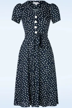 Magnolia Polka Dot Jurk In Marineblauw