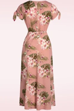 Midi-Jurk Met Tropische Bloemen In Roze