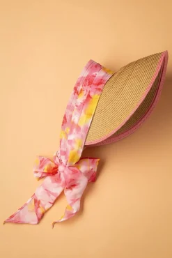Misha Straw Visor Hoed In Beige En Roze