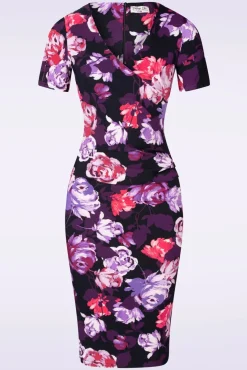 Noa Floral Pencil Jurk In Paars En Rood
