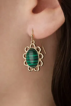 Peacock Pine Stone Drop Oorbellen In Groen