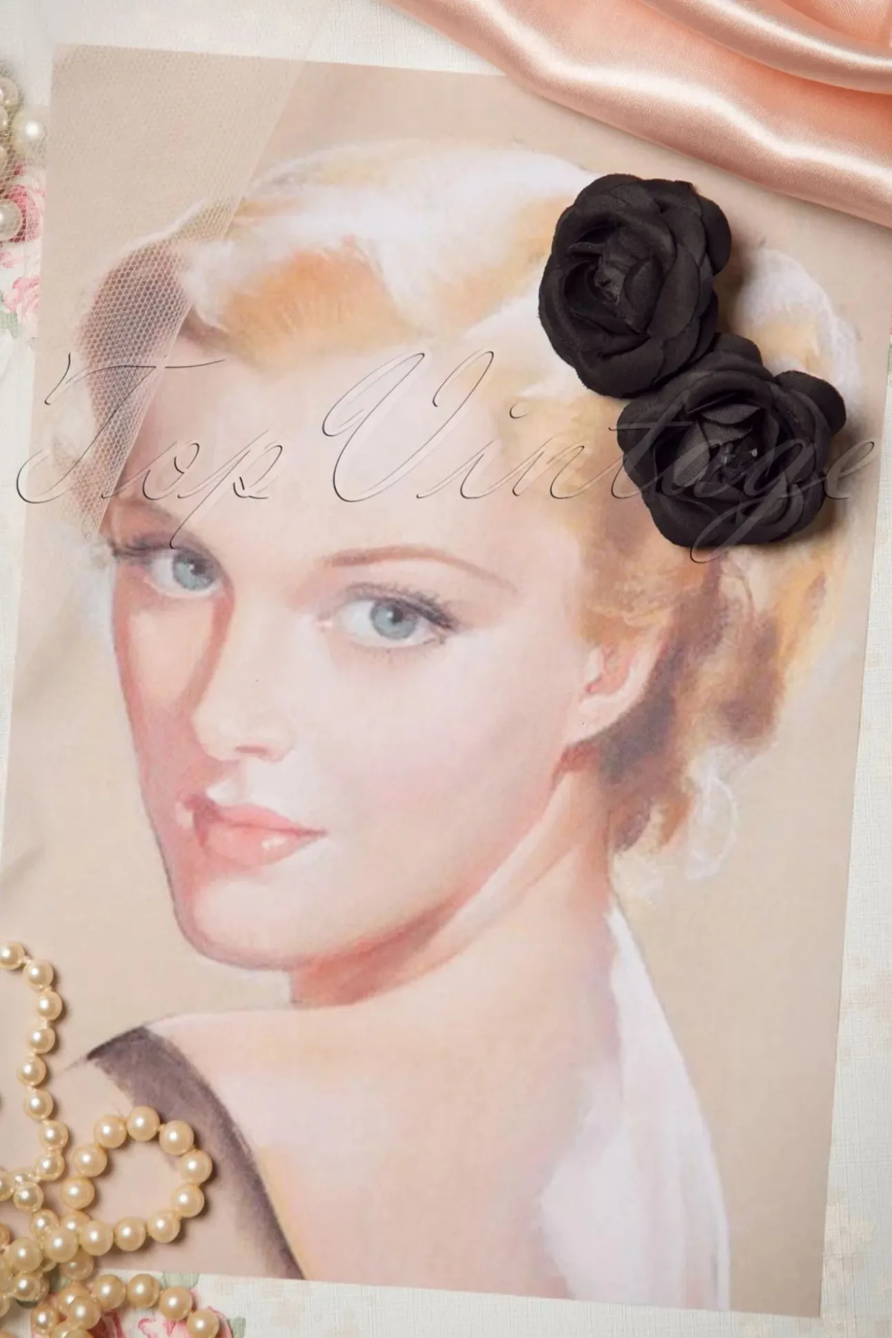 Pin-Up Paar Zwarte Bloem Haarclips