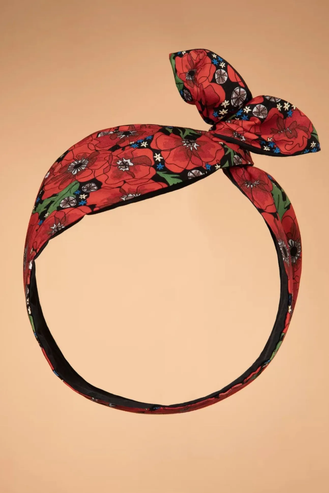 Retro Poppies Haarsjaal In Zwart En Rood