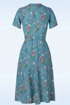 Revers Fieldbouquet Midi Jurk In Blauw