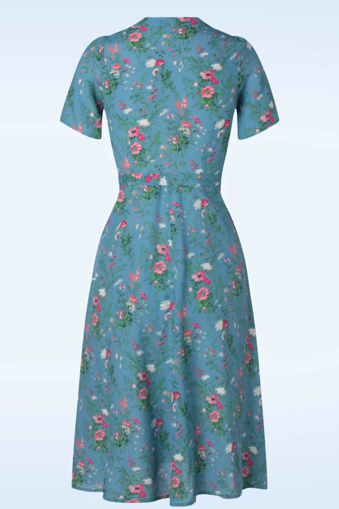 Revers Fieldbouquet Midi Jurk In Blauw