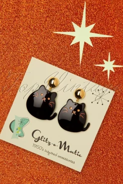 Schattige Kitty Oorbellen In Zwart En Goud
