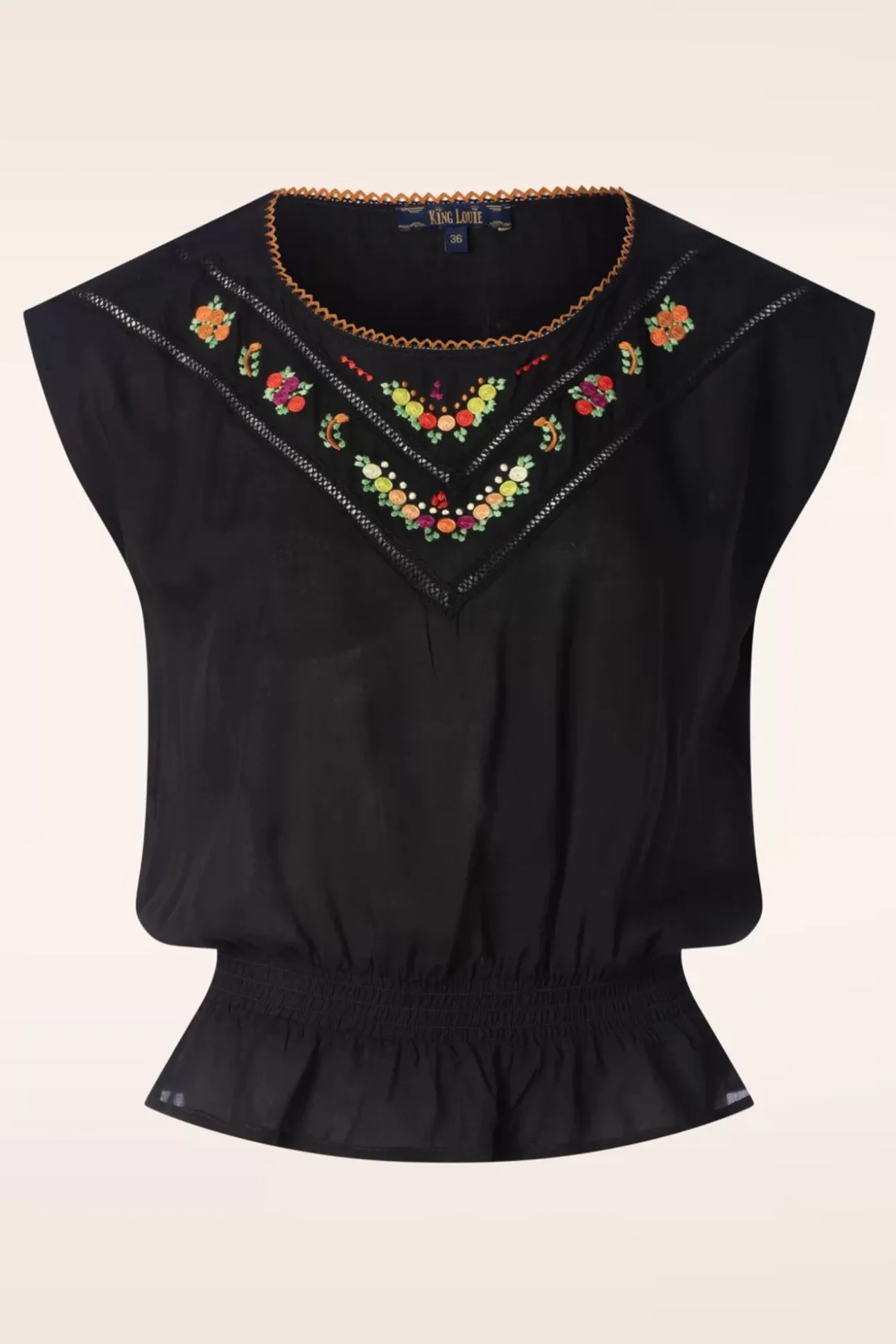Selly Citrine Embroidery Top In Zwart