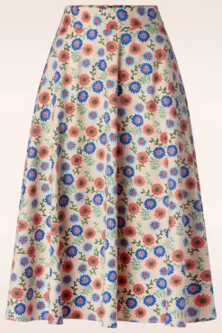 Sweet Floral Swing Rok In Creme
