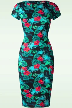 Tanya Tropical Pencil Jurk In Zwart