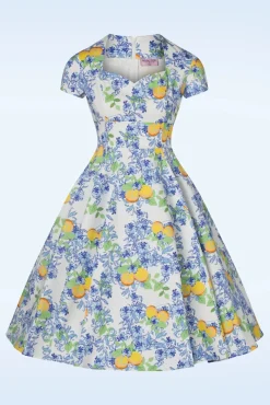 Topvintage Exclusive ~ Joliena Swingjurk In Wit En Blauw