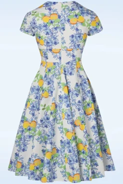 Topvintage Exclusive ~ Joliena Swingjurk In Wit En Blauw