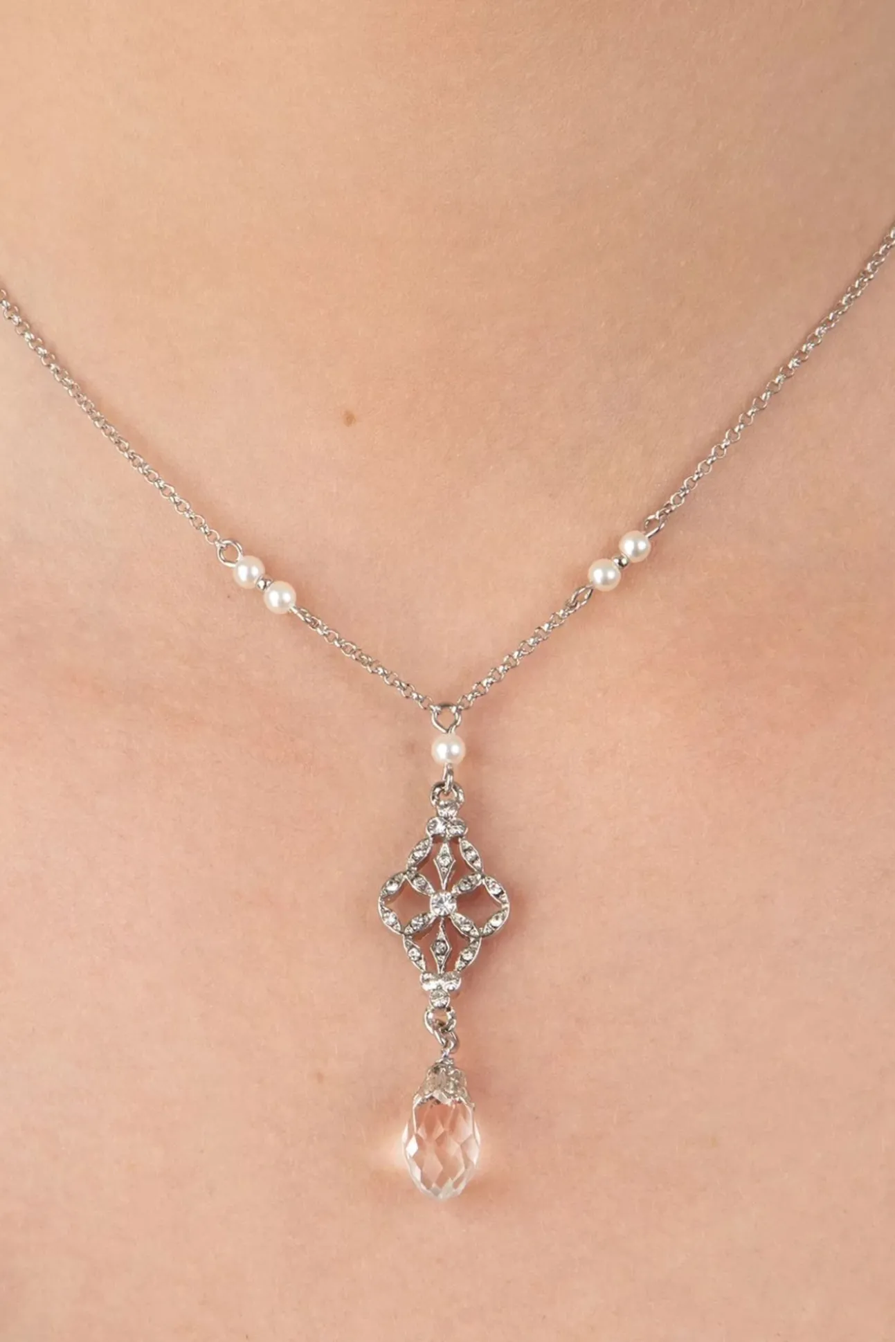 Victorian Filigraan Ketting In Zilver En Glas