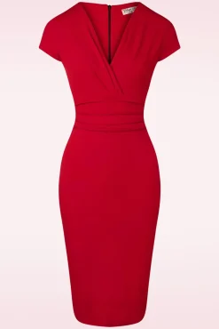 Vivien Pencil Jurk In Diep Rood