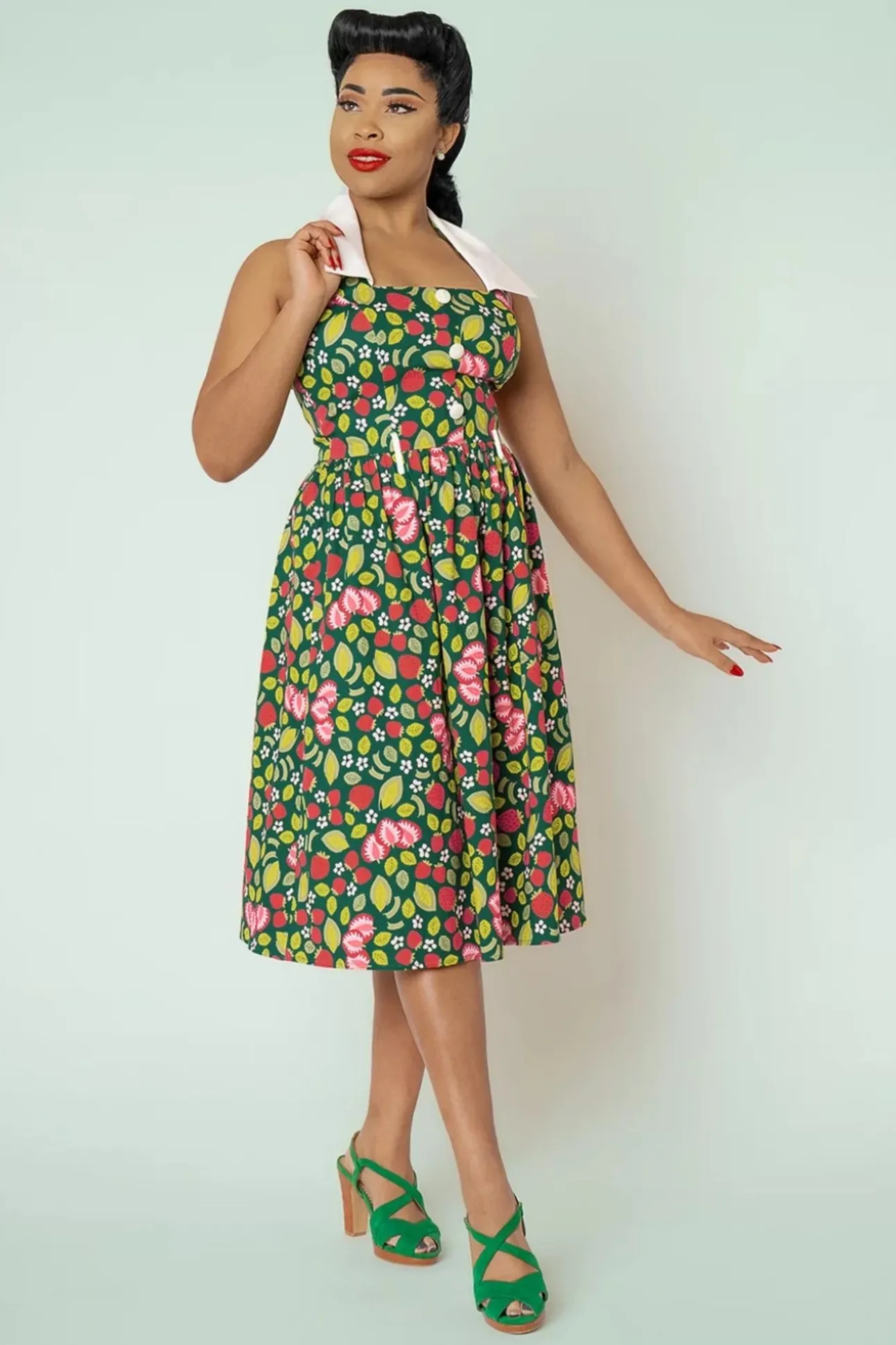 Waverly Strawberry Patch Swing Jurk In Groen